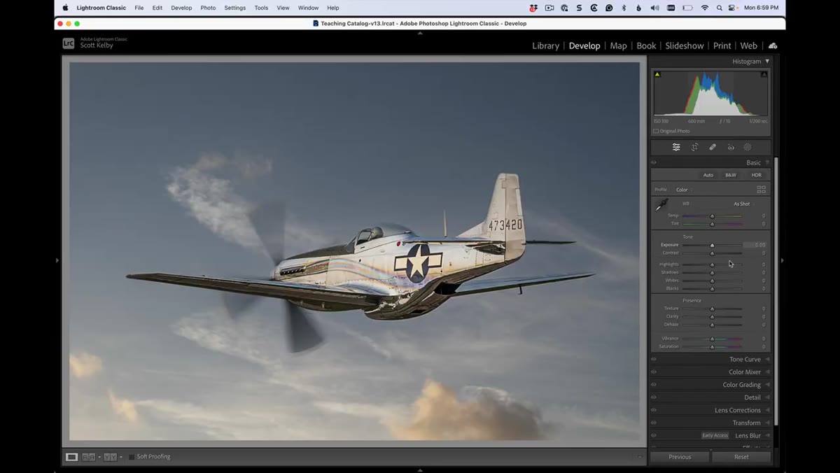 Contrast slider being dragged right in Develop module