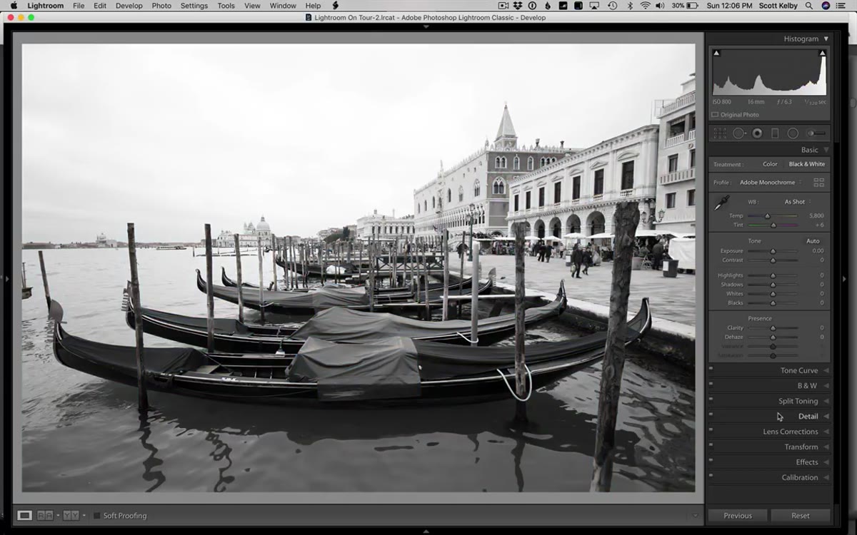 Scott pressing V to preview a quick black and white conversion