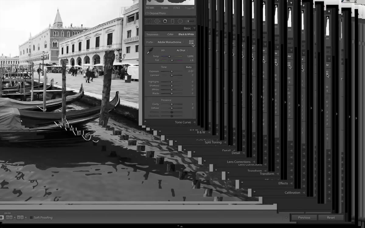 Profile browser open, scrolling through B&W creative profiles