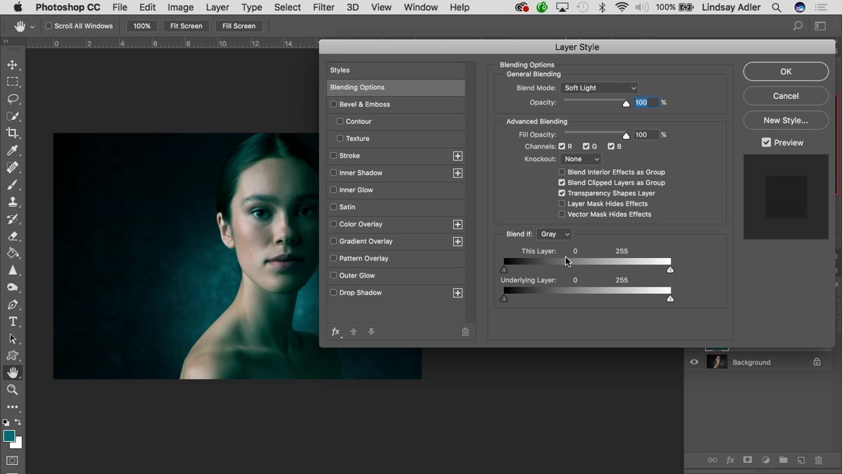 Blend If section visible at bottom of Layer Style dialog