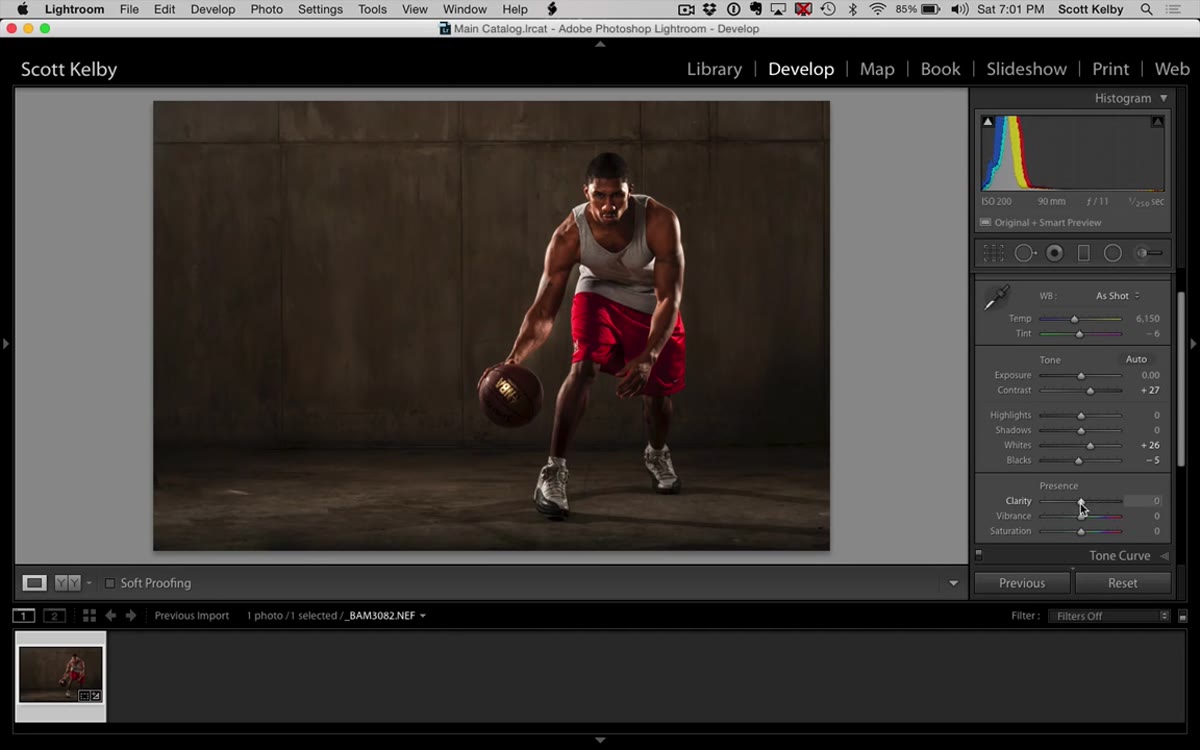 Clarity slider pushed significantly to the right in Basic panel