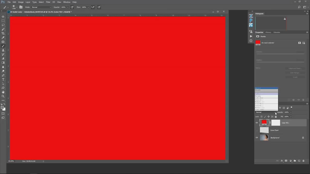 Blend mode dropdown set to Color in the layers panel