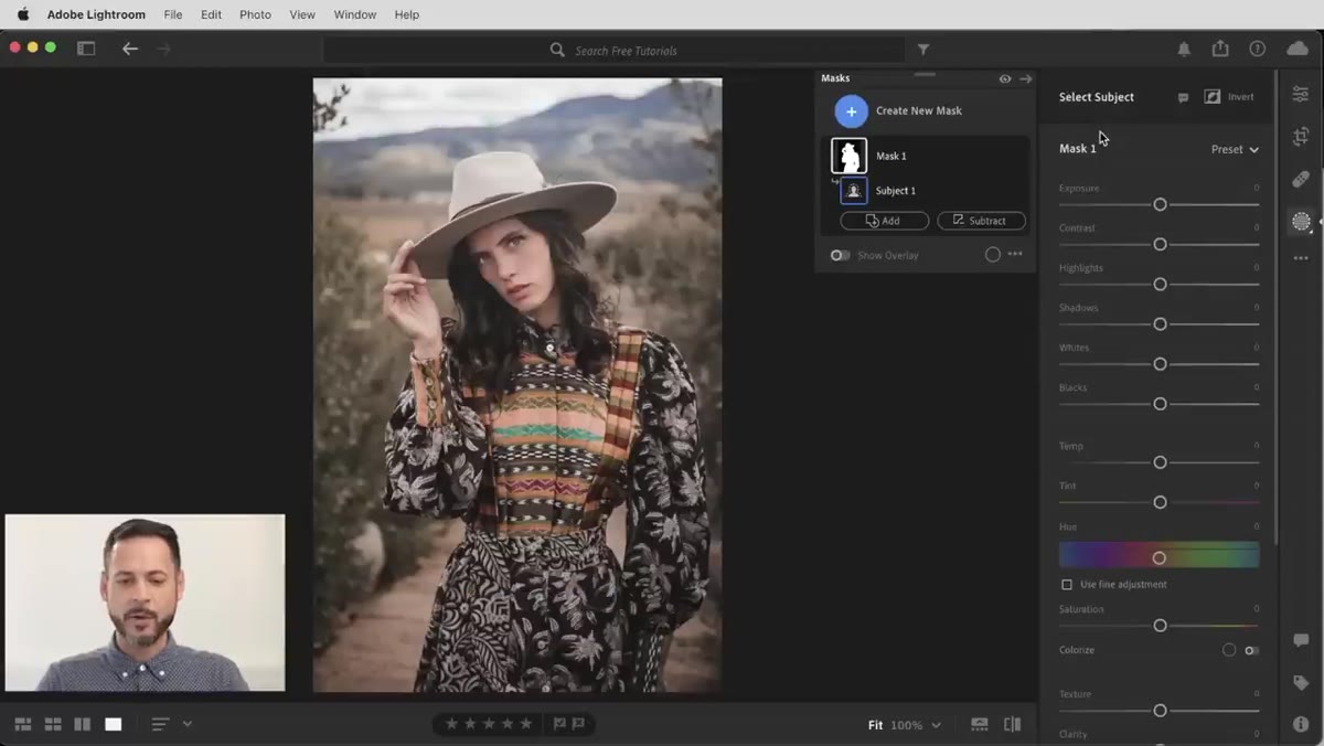 AI subject selection overlay covering the portrait subject