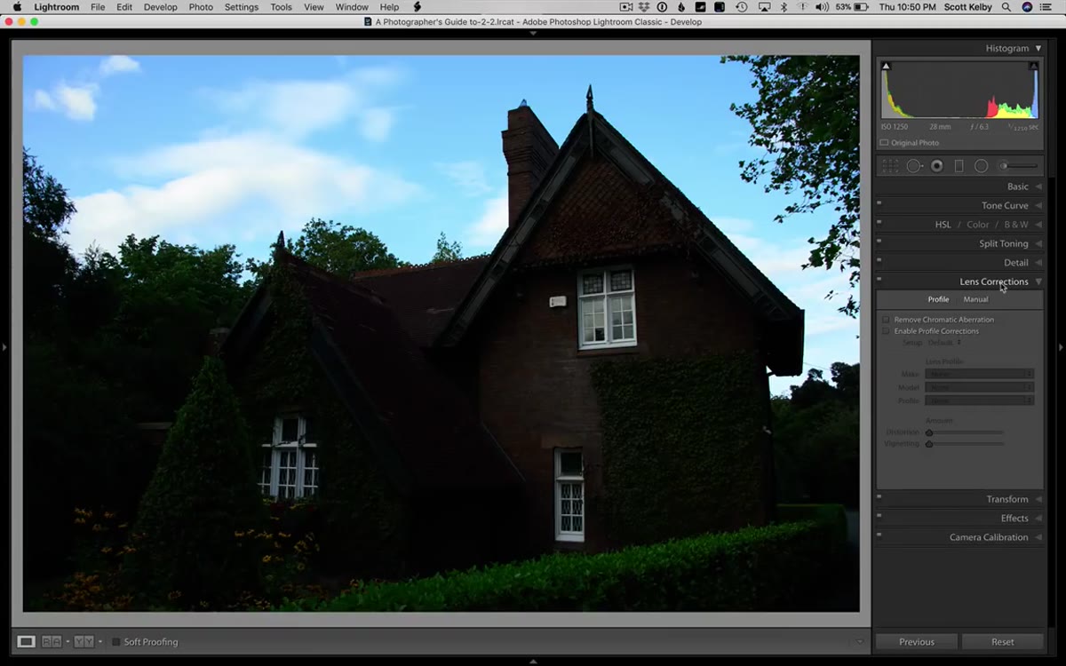 Lens Corrections panel with Enable Profile Corrections checked