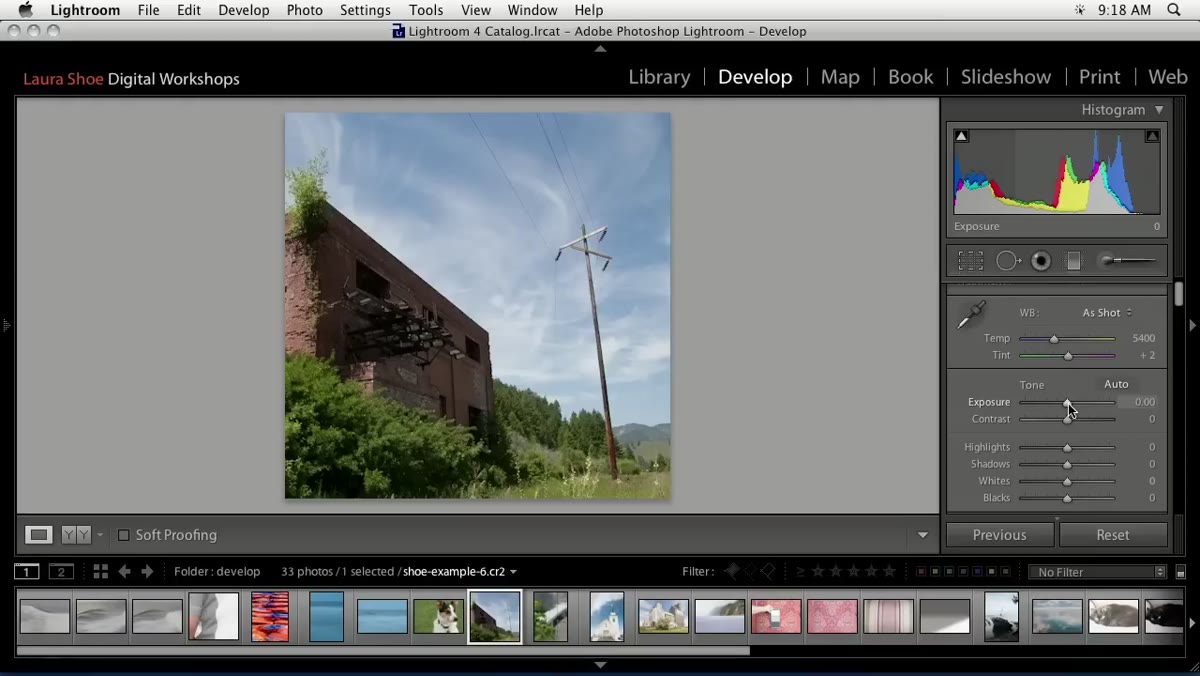 Exposure slider being adjusted in Lightroom 4 workflow