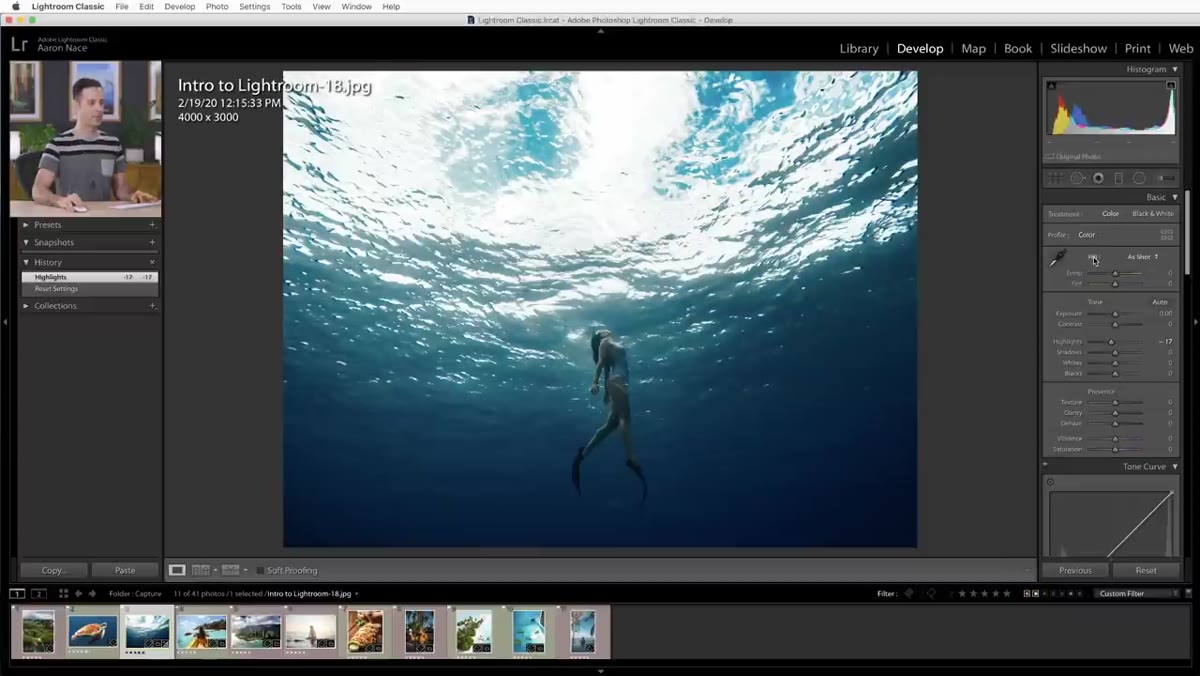 White balance section with eyedropper tool and temp/tint sliders