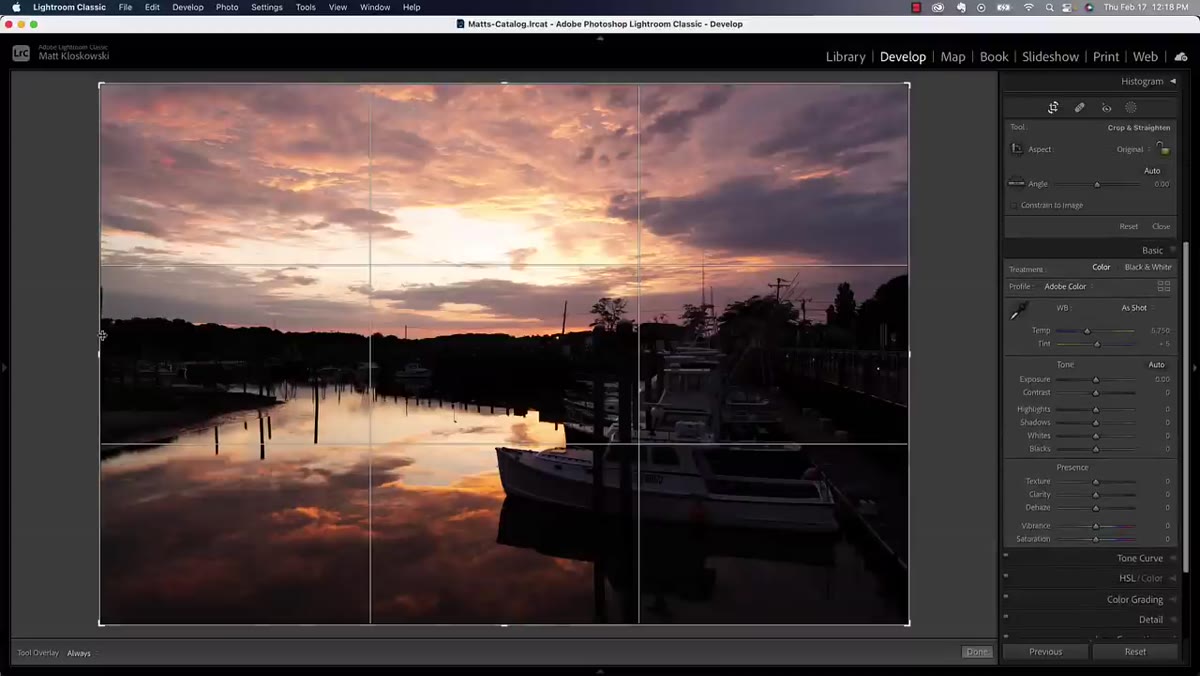Lightroom Develop module with crop tool active