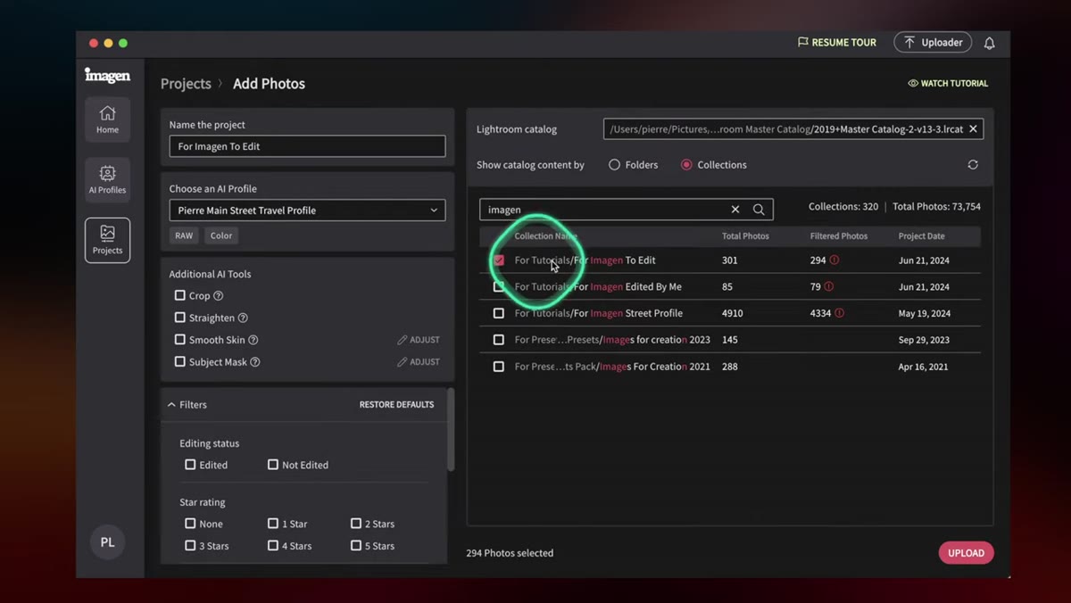Collection selection screen inside Imagine AI interface