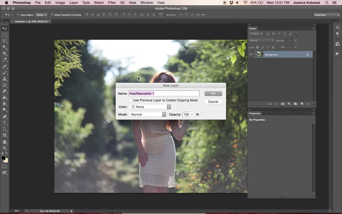 Hue/Saturation adjustment layer panel open in Photoshop