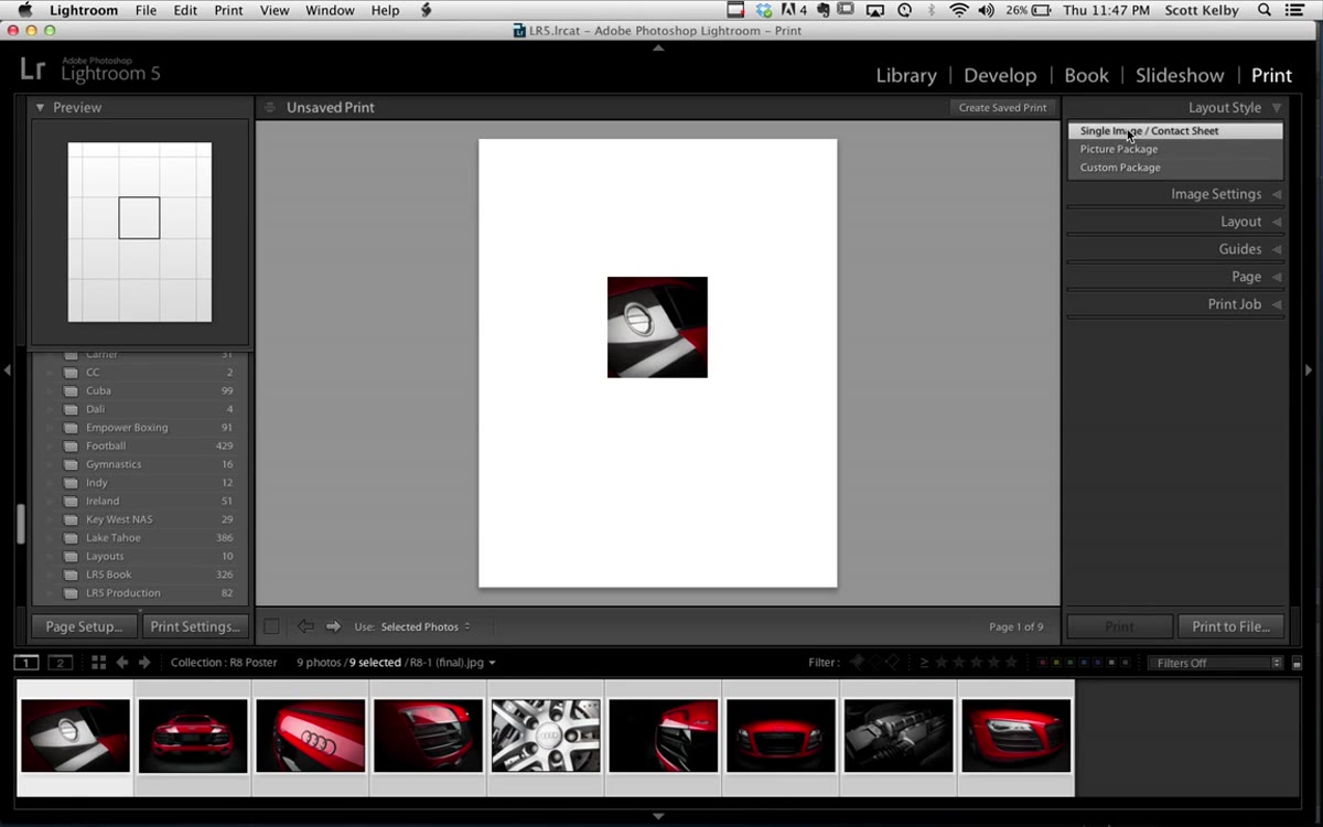 Layout Style panel with Single Image/Contact Sheet selected