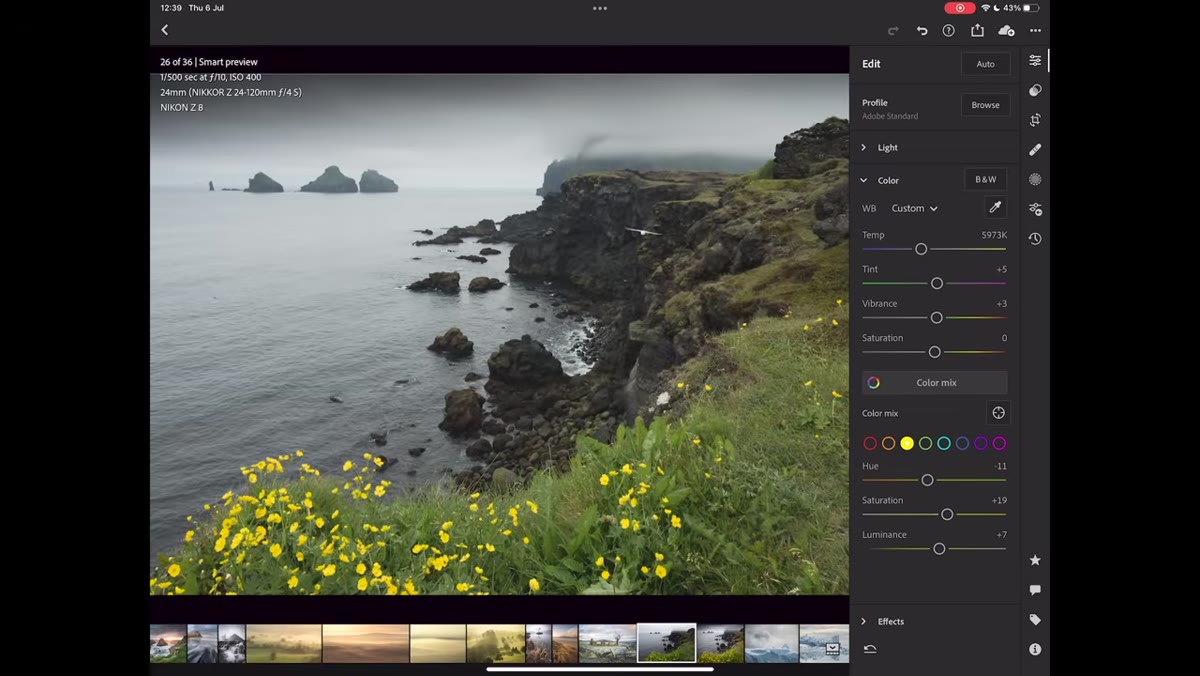 Lightroom grid view showing multiple landscape images with consistent color treatment