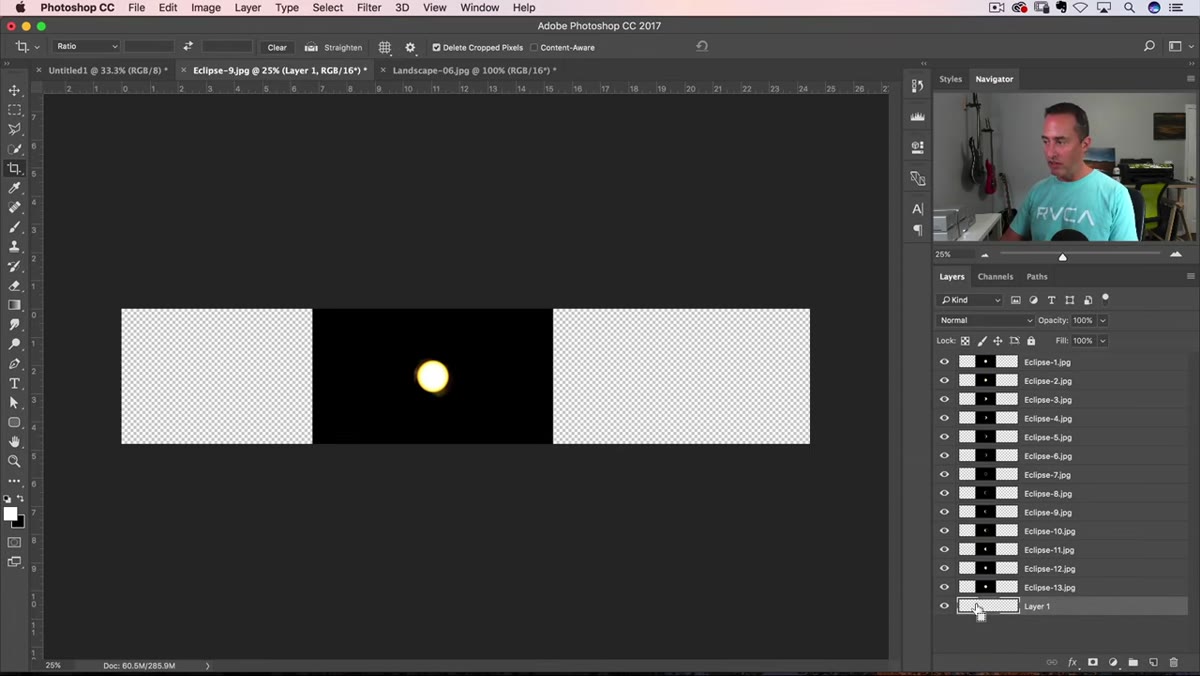 Layers panel showing blending mode dropdown applied to eclipse layer
