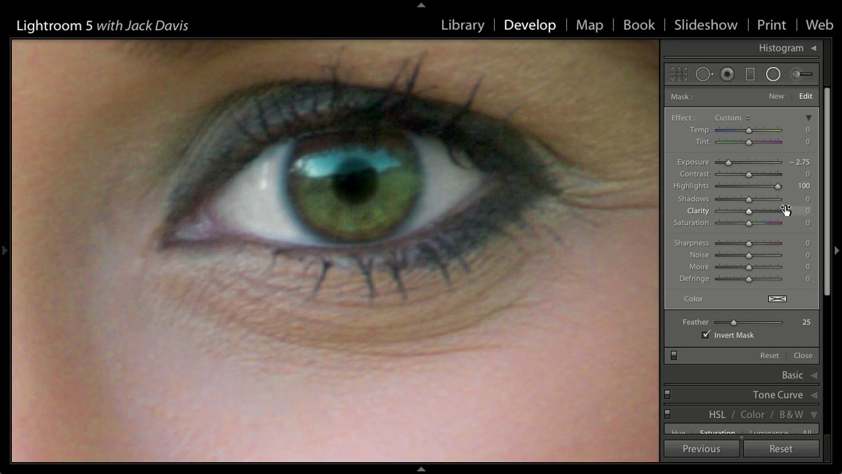 Specular highlight remaining visible inside the darkened pupil area
