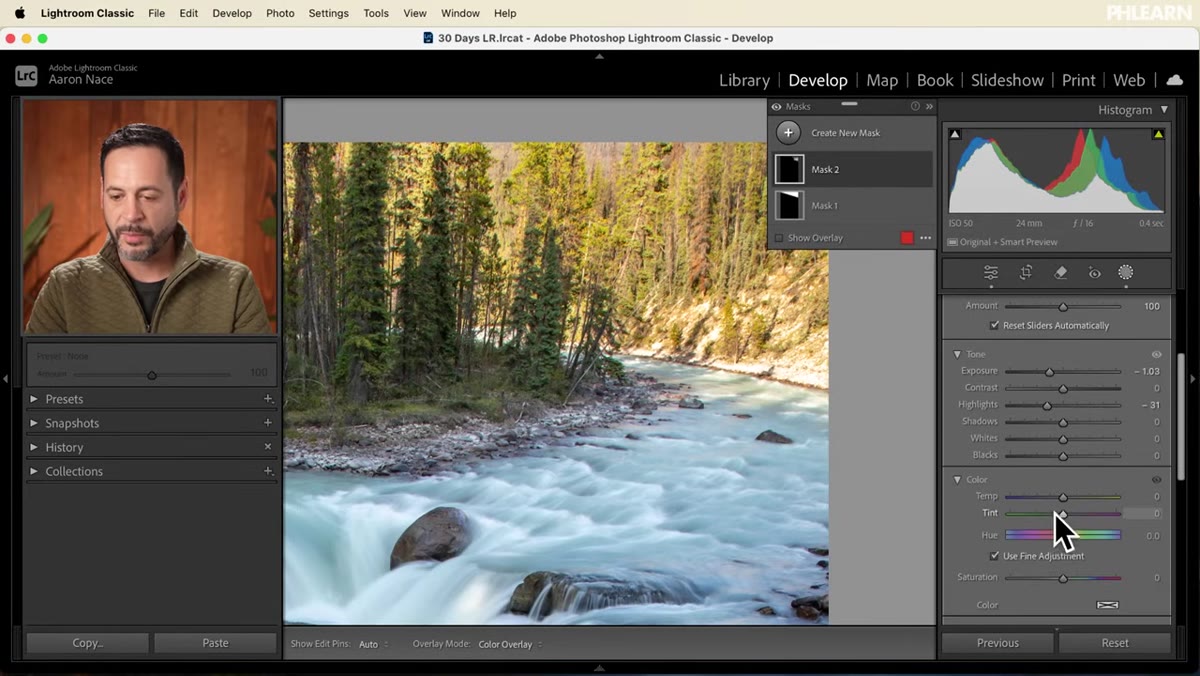 Color section inside brush mask with saturation slider being adjusted