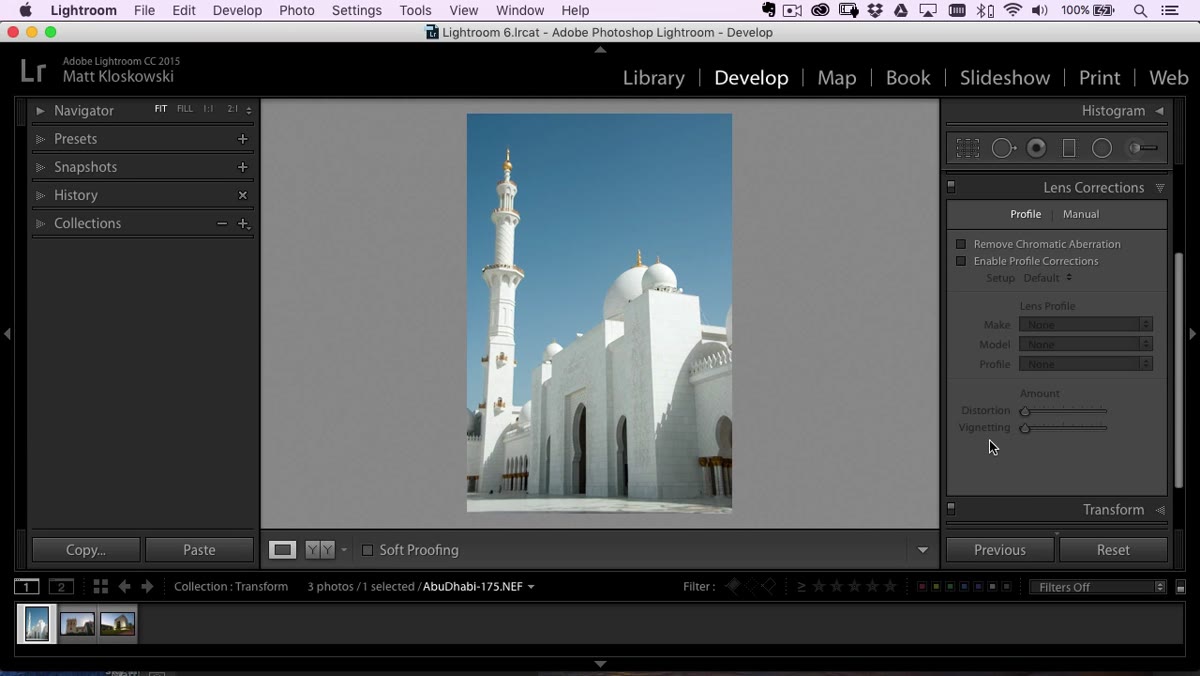 The new Transform panel open inside Lens Corrections