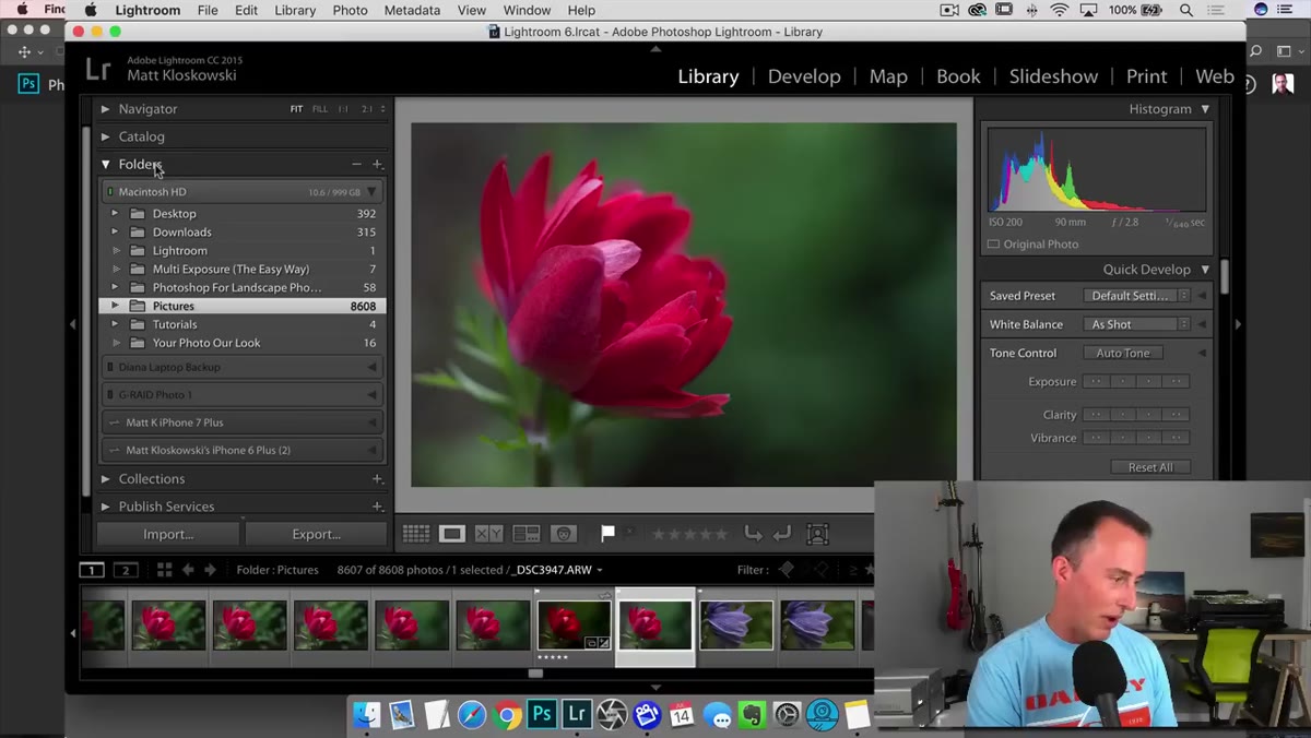 Lightroom Library panel showing folder structure on local hard drive