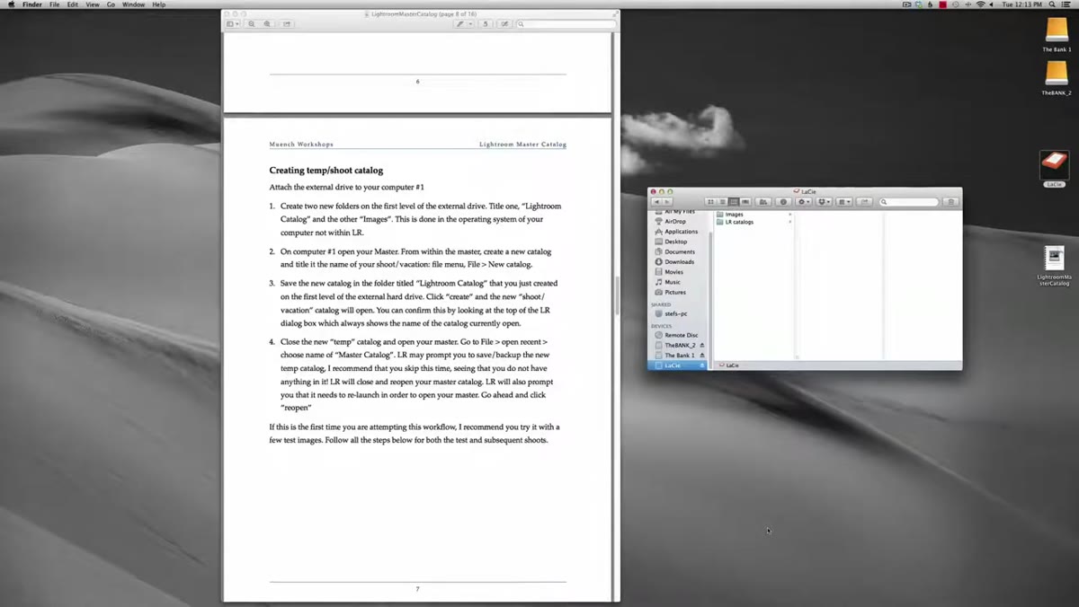 Lightroom File menu open, New Catalog option highlighted