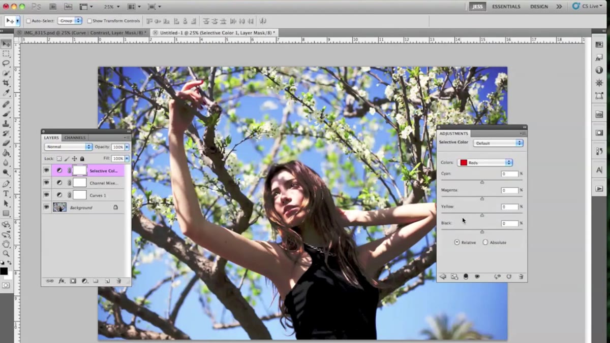 Selective Color panel, Yellow channel selected