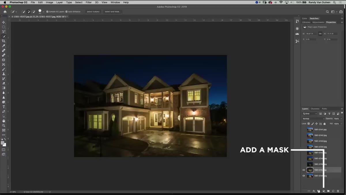 Inverting the layer mask to reveal only the building area
