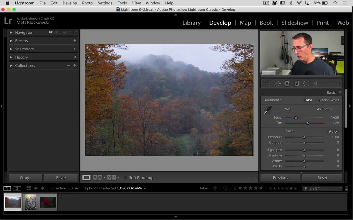 Graduated filter applied across sky with Range Mask panel visible