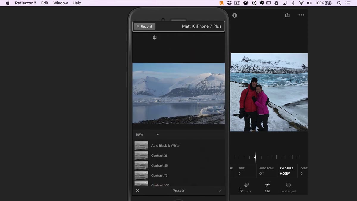 Presets panel open in Lightroom Mobile