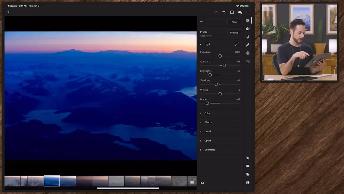 Contrast slider adjustment on a landscape image