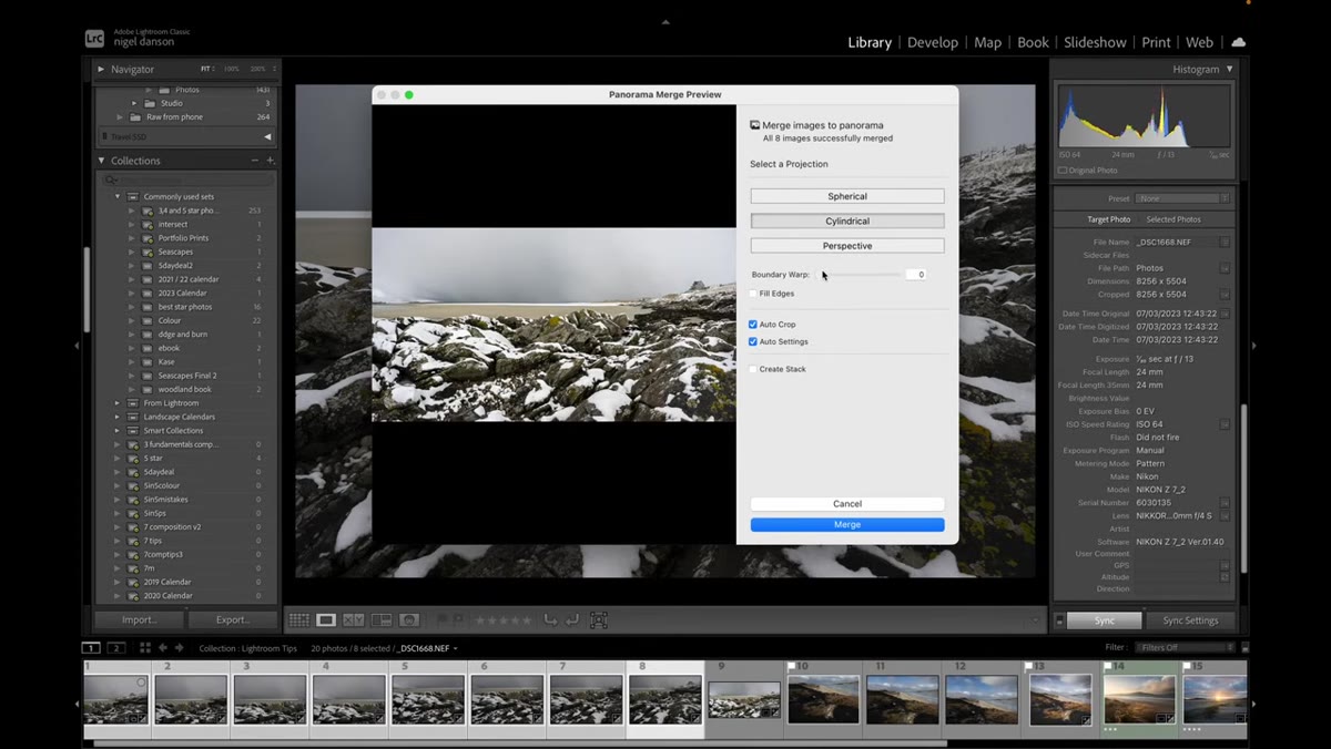 Boundary Warp slider in panorama merge dialog box