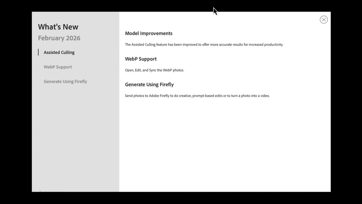 Lightroom Classic what&rsquo;s new splash screen after update