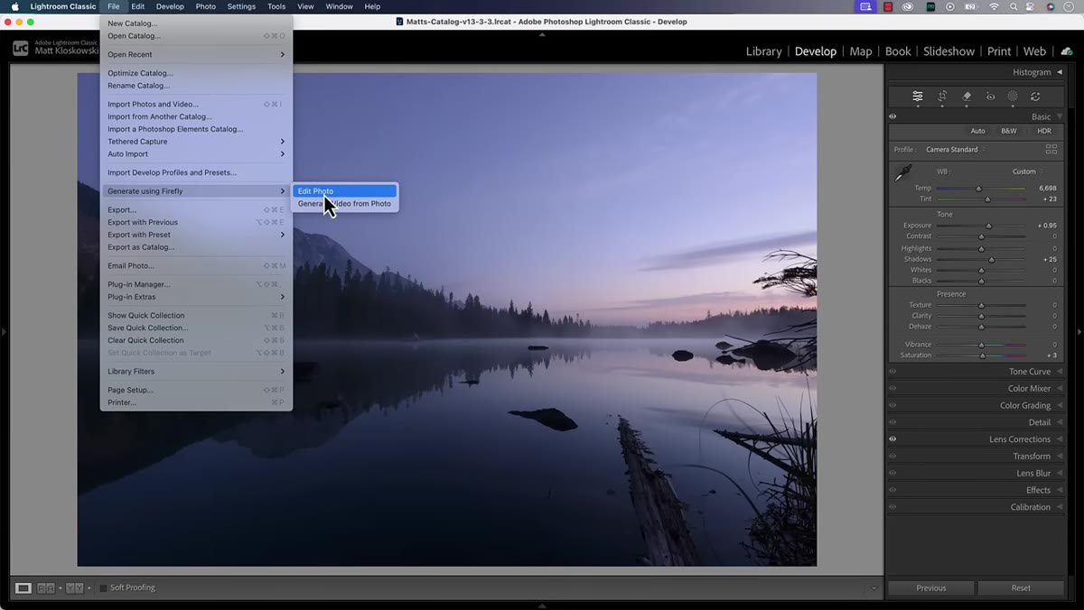 File menu open showing Generate Using Firefly options