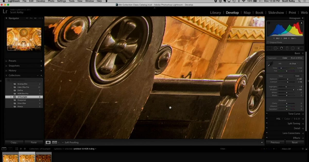 Final HDR image being edited in Lightroom Develop module