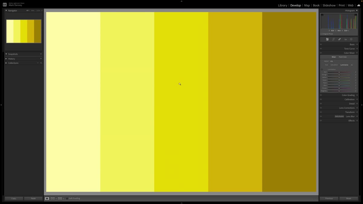 Color mixer sliders showing multiple channels being affected simultaneously