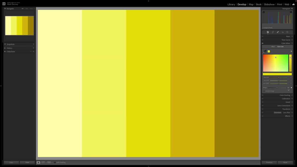 Range section expanded showing color wheel with boundary handles