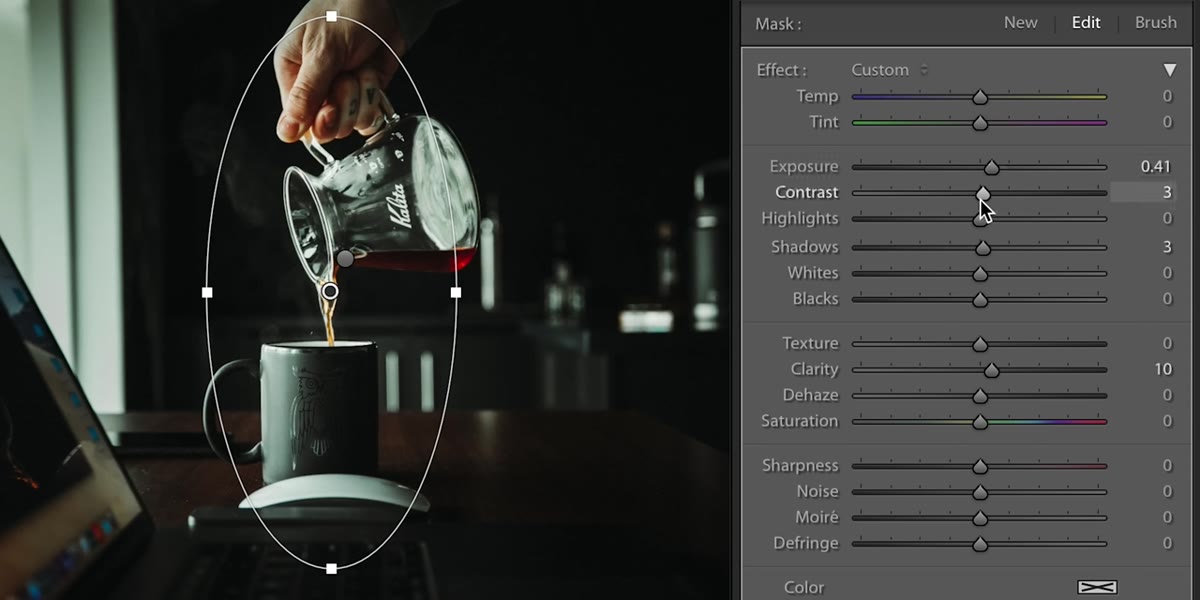 Exposure slider being raised inside active radial mask