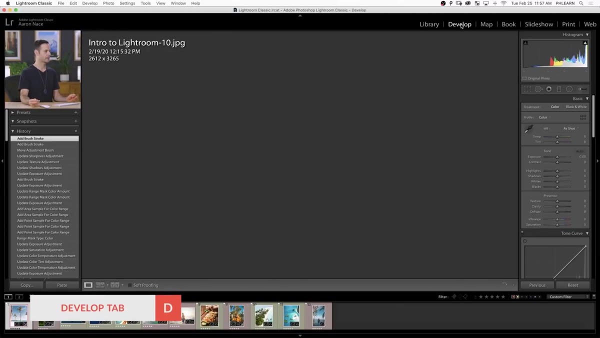 Opening the first selected image in the Develop module