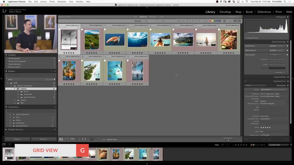 Grid view with first image selected and remaining images shift-clicked