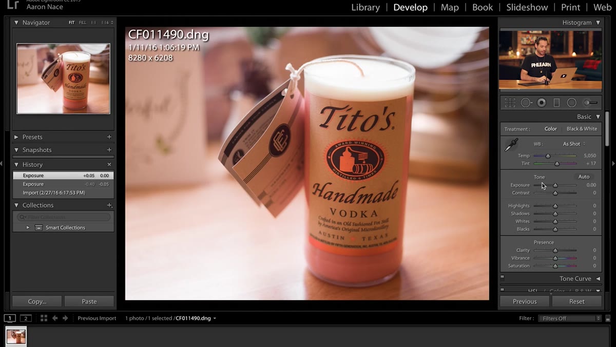 Exposure slider pulled down revealing hidden highlight detail