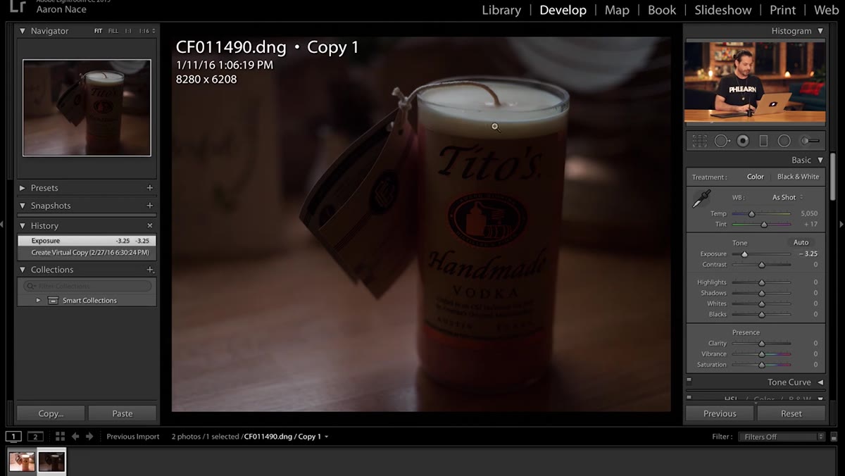 Dark virtual copy showing full candle top detail at low exposure