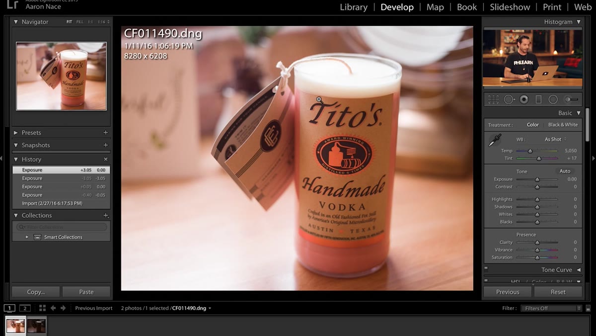 Multiple virtual copies selected in filmstrip view