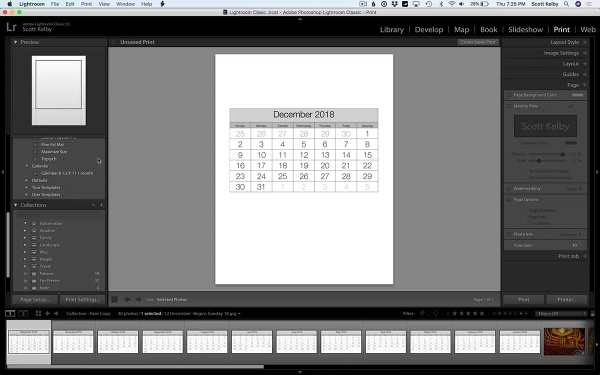 Print module layout updating after template selection