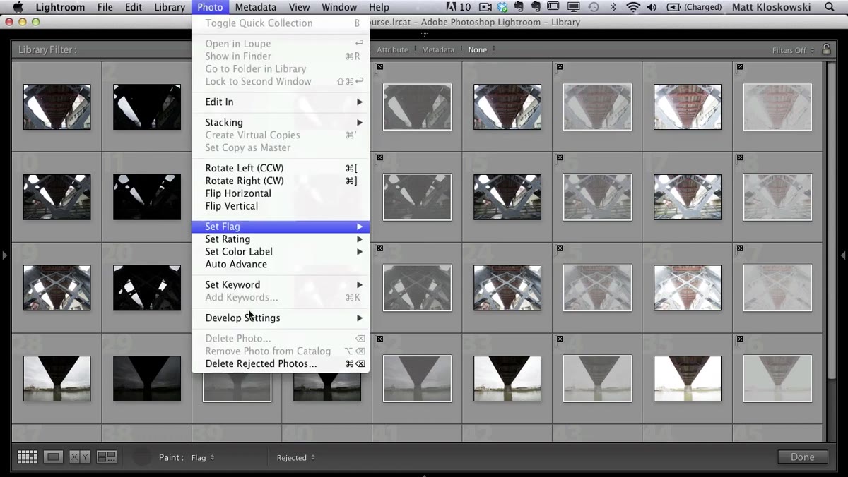 Navigating to Photo menu to delete rejected photos