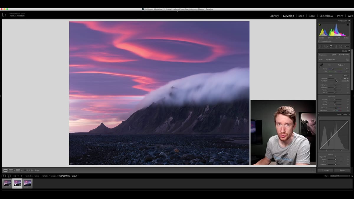 Global contrast and exposure sliders showing small positive values