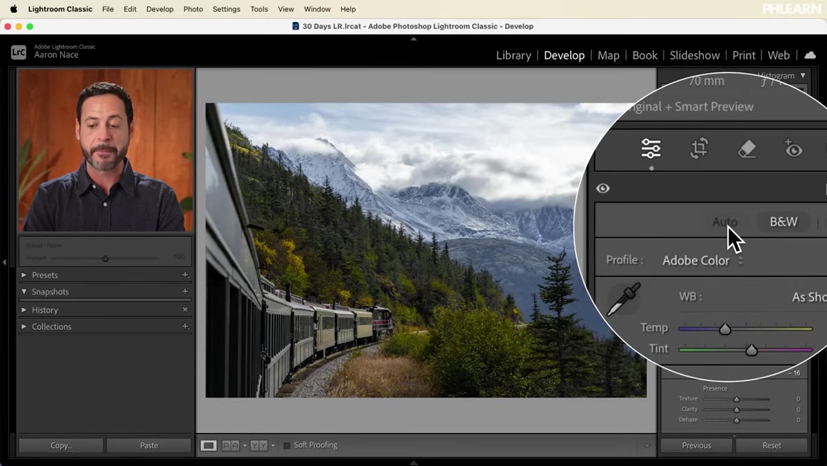 Auto button clicked, histogram shifting with tonal adjustments