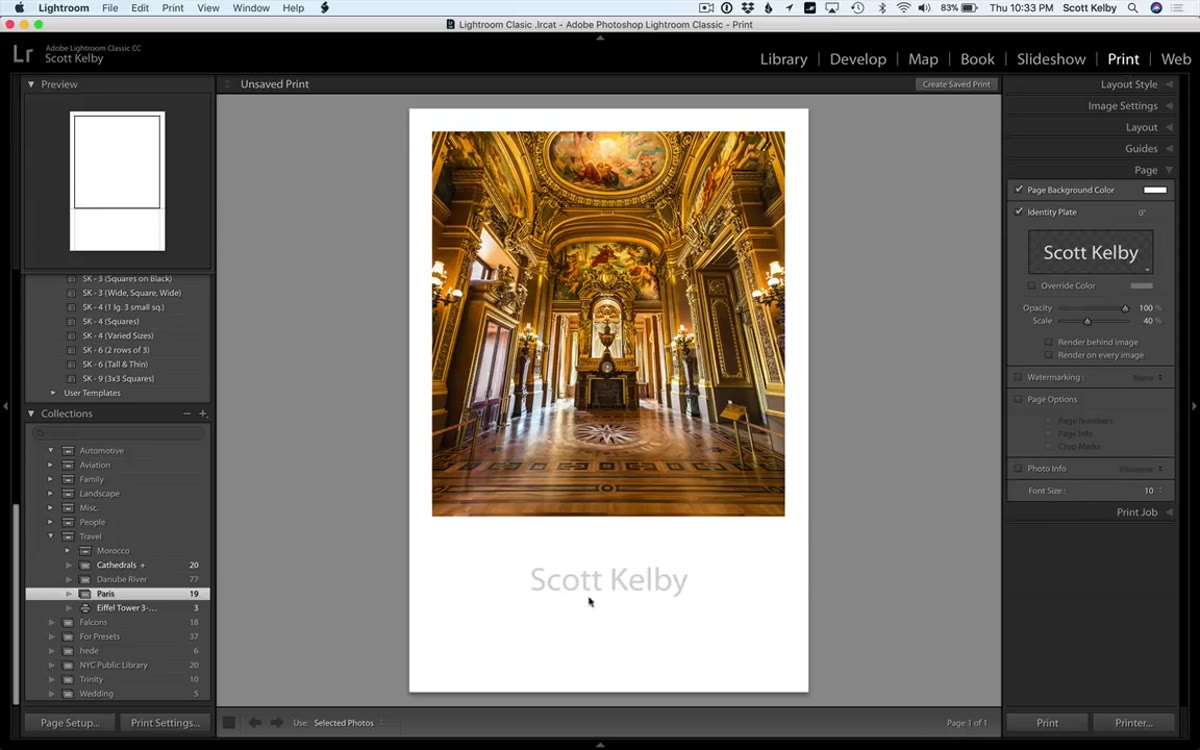 Identity plate checkbox in Lightroom Print module panel