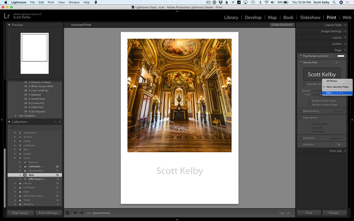Identity plate editor dialog box open in Lightroom