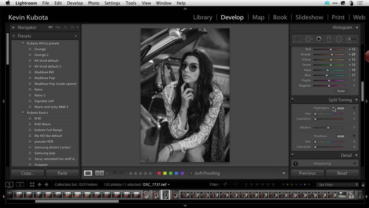 Split Toning panel open in Lightroom develop module