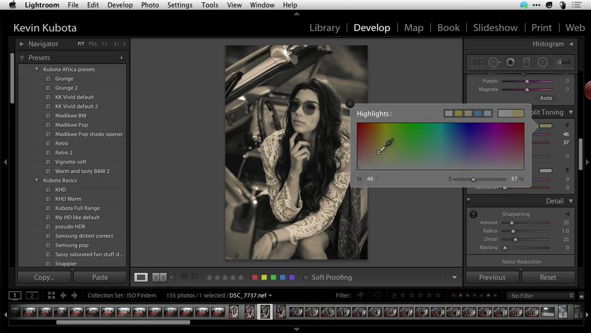 Color swatch picker open showing warm brown hue selection