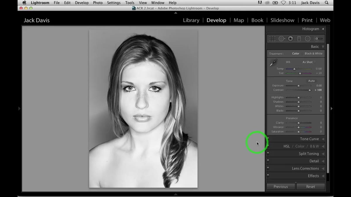 Contrast slider dragged to maximum in Lightroom&rsquo;s Basic panel