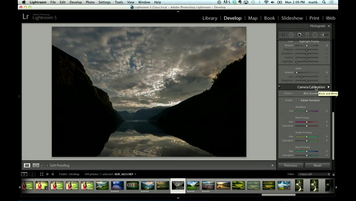 Camera Calibration panel open showing Process dropdown