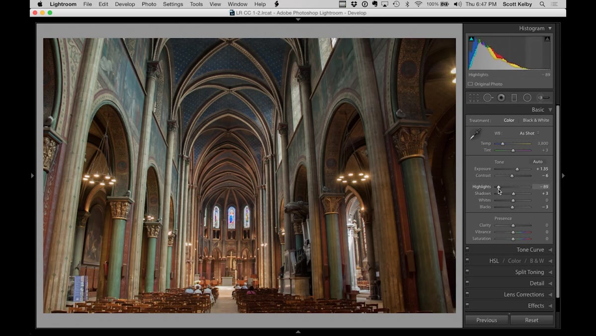 Highlights slider pulled left, window detail returning