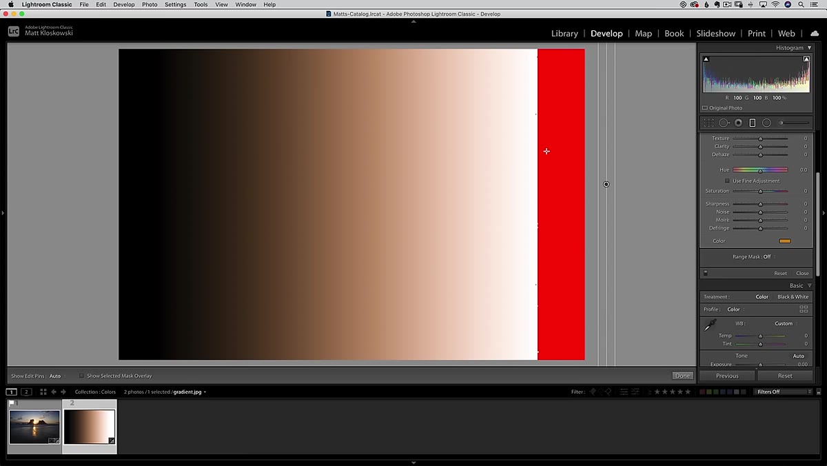 Histogram showing minimal change with Color overlay applied